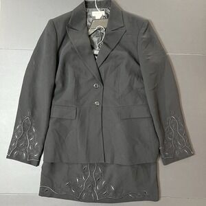 Worthington Skirt Suit 2pc Women's 8 Black Vintage Lace Accents Business Formal‎